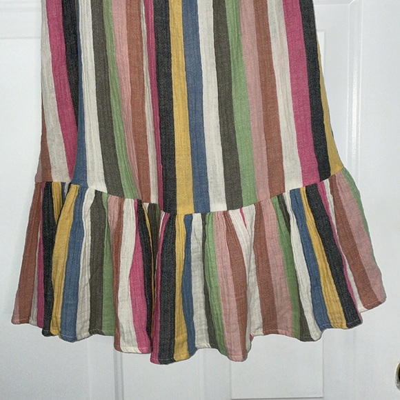 MARINE LAYER Shirley Rainbow Stripe Off Shoulder Ruffle Hem Mini Skirt Dress S - Picture 5 of 9